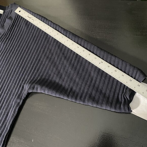 COS Cardigan Size L Navy Button Front V-Neck Relaxed Fit Slouchy Ribbed Knit - Picture 13 of 14